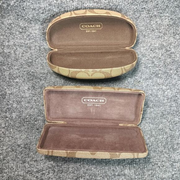 Coach Eyeglass Case Brown Signature Monogram Hard Clamshell 2ct - Picture 2 of 10